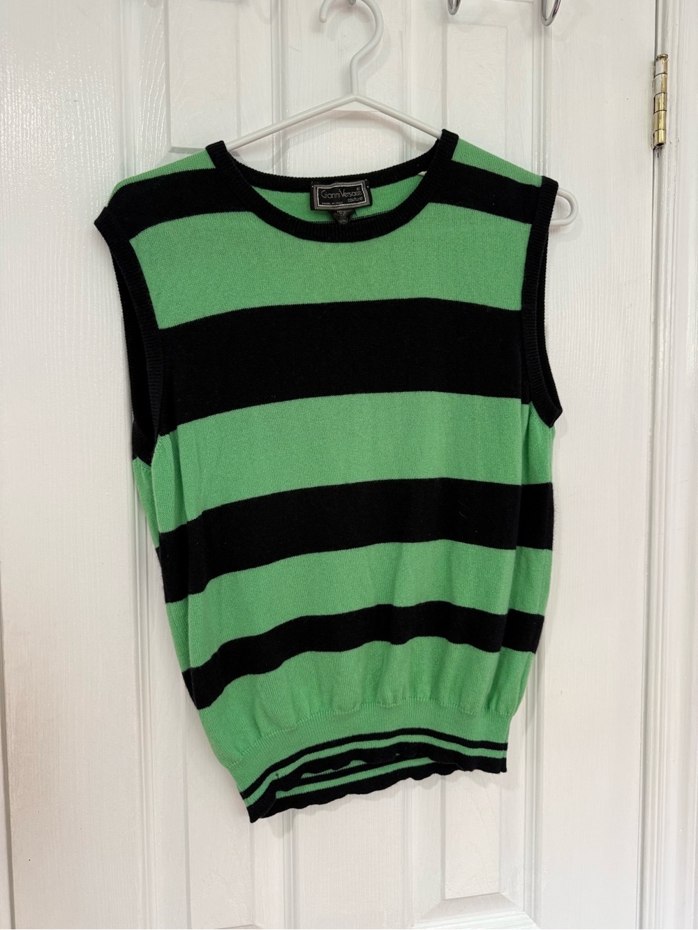 Versace Green and Black Striped Sleeveless Knit Muscle Tee
